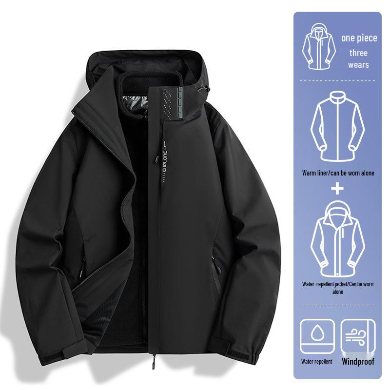Grafitowa kurtka wiatrówka z polaru Xi: Wodoodporny, Wiatroodporny, Odpinany Płaszcz Jesienno-Zimowy 3 w 1