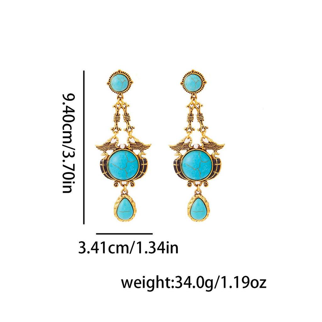 Retro Ethnic Turquoise Geometric Pendant Stud Earrings for Women - Unique Fashion Jewelry