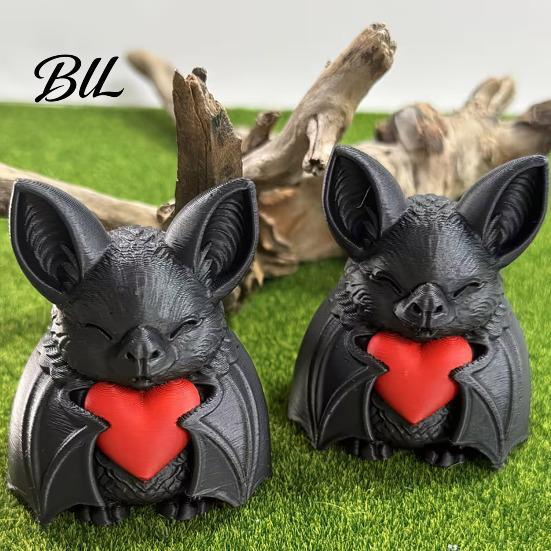 Dark Style Ornament Cute Red Heart Bat 3D Printed Halloween Decoration Novelty Tabletop Sculpture for Spooky Love Design Party Haunted House