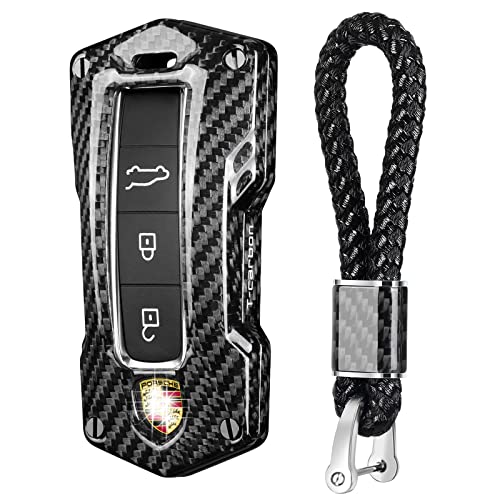 [T-carbon] Porsche Key Fob Case with Key Holder Strap, Real Glass Fiber Key Fob Case Protector Shell, Fits 2018-2023 Porsche 911 Carrera Panamera