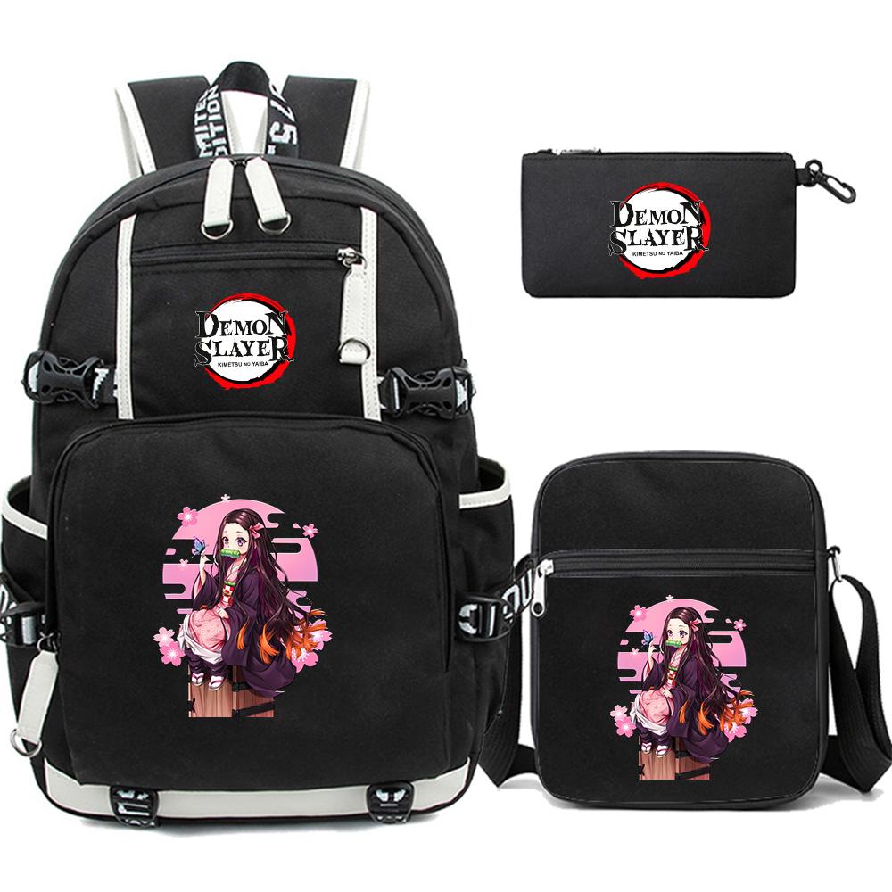 3Pcs/set Cartoon Demon Slayer Printed Backpack Large Capacity Bookbag Student School Bag Outdoor Laptop Travel Bag