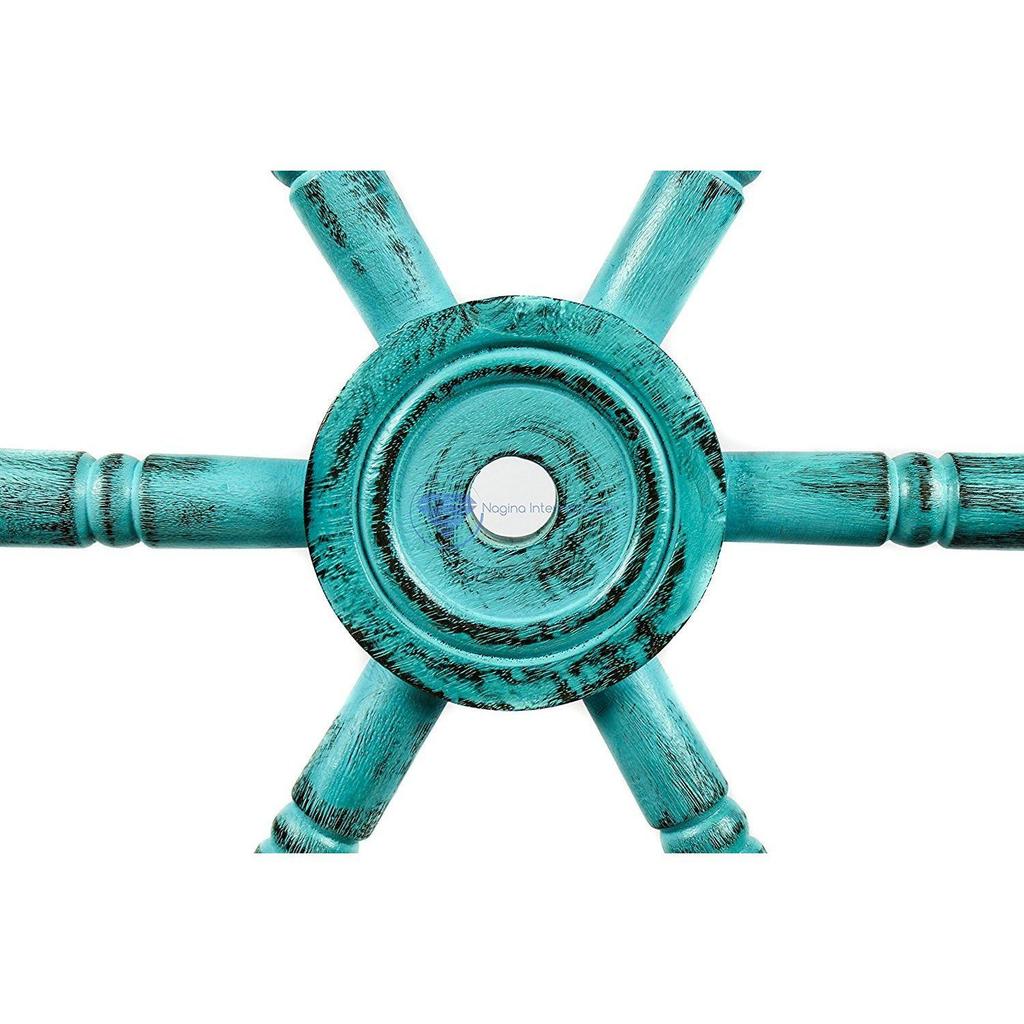Nautical Handcrafted Wooden Ship Wheel - Home Wall Decor (24 Inches, Antique Green)