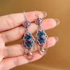 S925 Silver Enamel Color Flower Fringed Earrings Retro Ethnic Style Exquisite Antique Temperament Handmade Hollow Earrings
