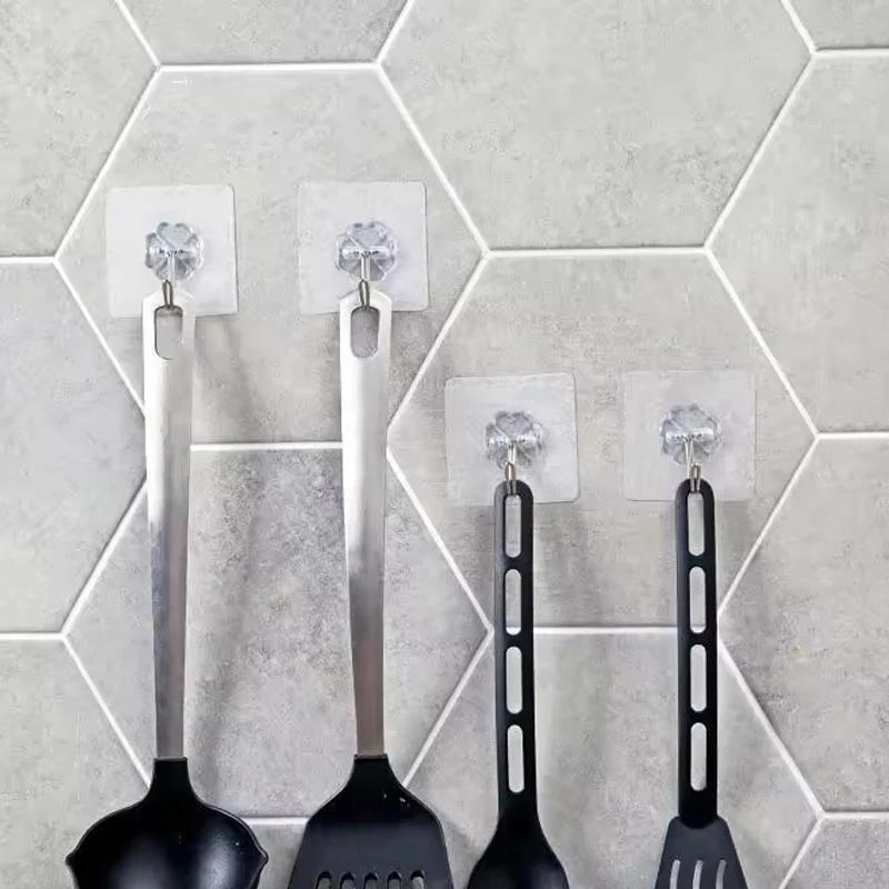 Transparent Stainless Steel Self-Adhesive Hooks Bathroom Towel Clothes Storage Sticker Hook Key Hangers Storage Holder