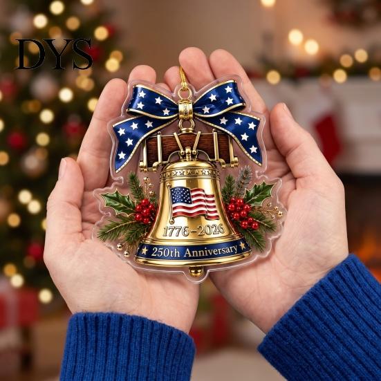 US History Celebration Decoration 250th Anniversary Christmas Ornament, USA Santa Train 2D Flat Acrylic American Flag Keepsake for Tree Holiday