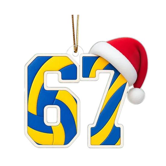 67 Sports Ornaments Novelty Six Seven Christmas Tree Ornament with Sports Ball Theme 2D Acrylic Slang Hanging Decoration for Sport Lovers Teens