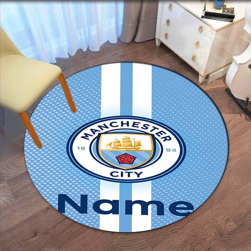 Benutzerdefinierter Name Manchester City Aufgedruckter Runder Teppich Teppich Stuhlteppich Bereichsteppich Eingang Fußmatten, für Bürostuhl Wohnzimmer Schlafzimmer Küche.