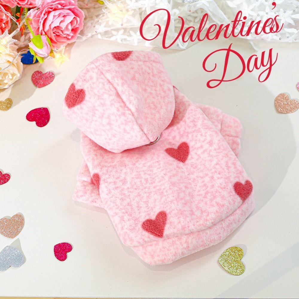 Cute Pink Heart Hooded Pet Sweatshirt Pink Heart Print Super Soft Pet Hooded Cardigan Insulated Comfortable Wear