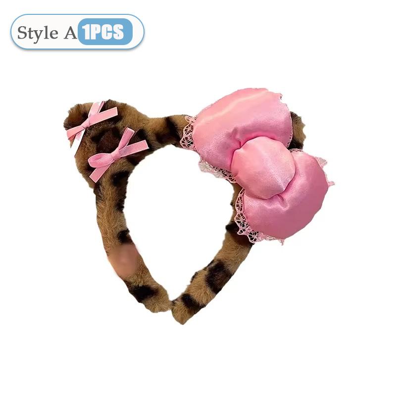 1-20PCS Y2k Leopard Print Kitty Ear Plush Headband Kawaii Girl Hair Ornament Headwear Lolita Fashion Hair Accessory Party Gift