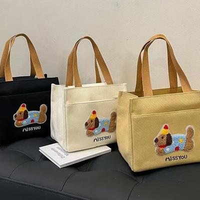 Large Capacity Canvas Shoulder Bag Cute Dachshund Dog Shopping Bag Lunch Bag For Students Office Worker Portable Handbag