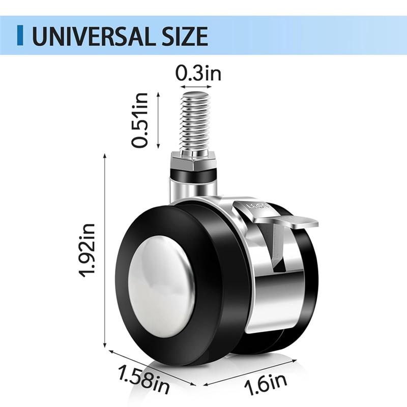 AD23-5 Pcs Office Chair Wheels Replacement Dual 1.5 Inch Soft Chair Casters For Hardwood Floors & Carpet