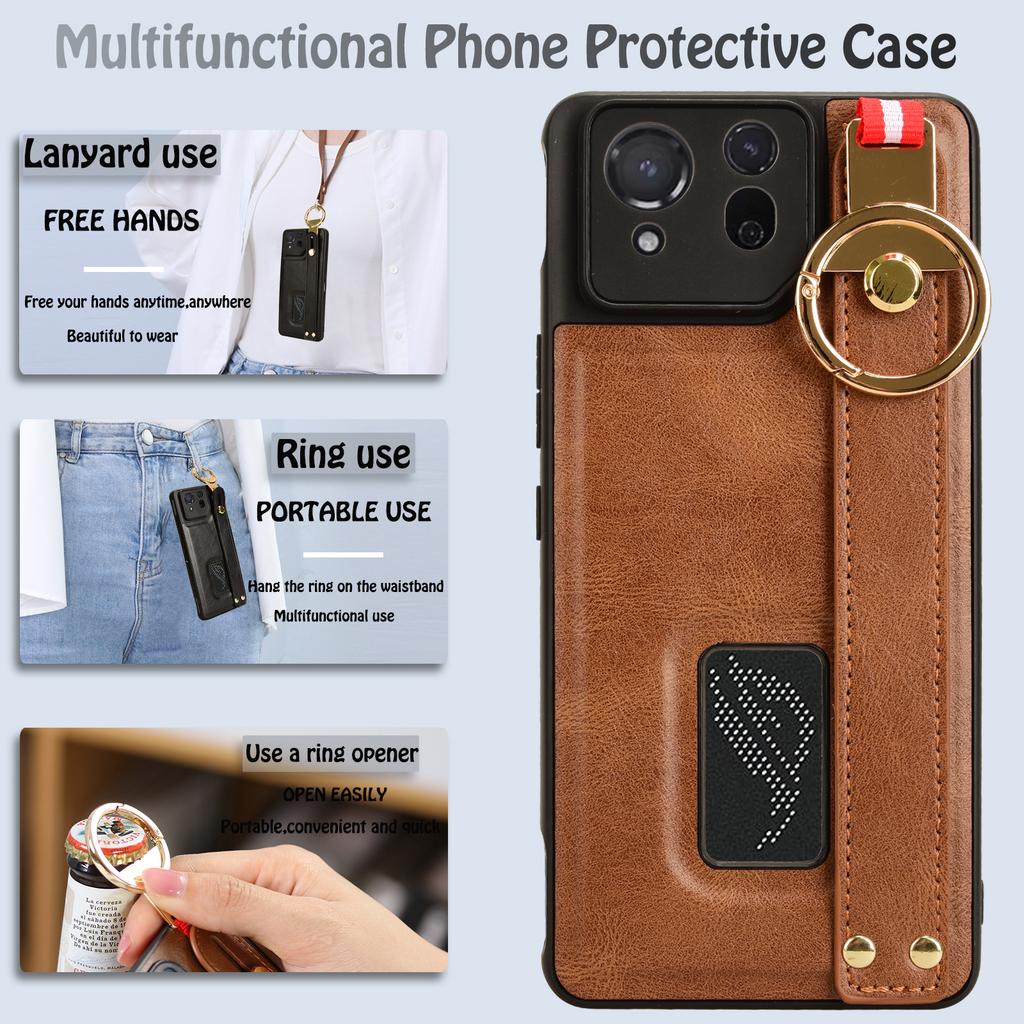 Pro Asus ROG Phone 8 5G/Phone 8 Pro 5G Pouzdro na mobilní telefon PU kůže+PC+TPU Zadní kryt s popruhem na krk