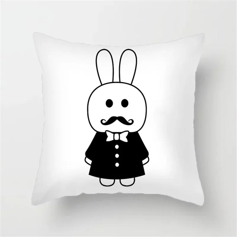 Office Sofa Car Cushion Cover Cartoon Black and White Simple Line Printing Luxury Home Decoration Pillow Cover