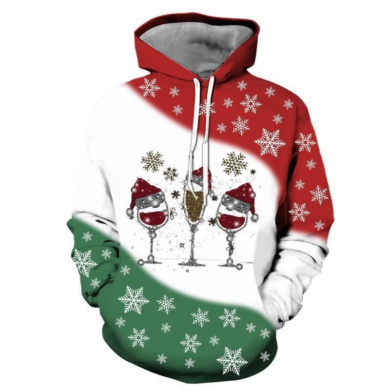 2025 Autumn/Winter Men's Red Wine 3D Christmas Hoodie with Scarf
