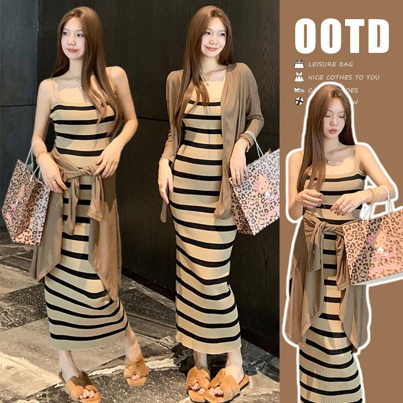 

Effortless Chic Striped Knit Camisole Dress & Sun Protection Cardigan Set 2XL