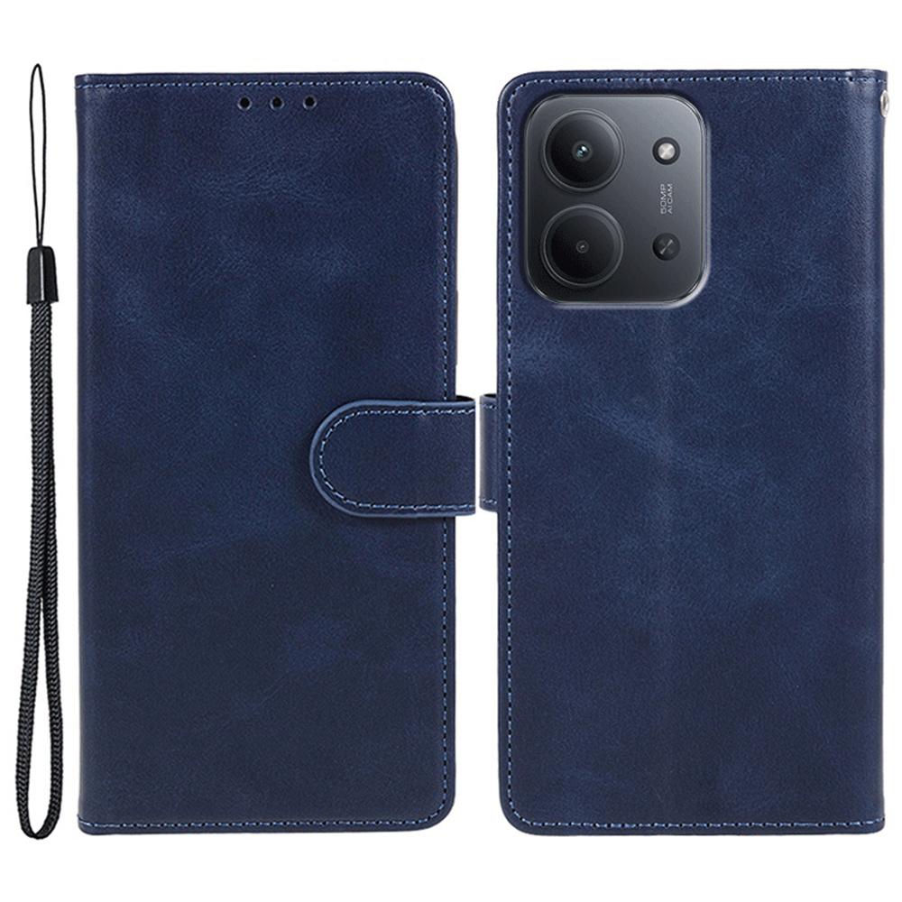For Xiaomi Redmi 15C 4G (EU) (173mm) Case Calf Texture PU Leather Wallet Phone Cover with Wrist Strap