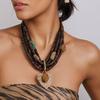 Statement Beads Necklace with Heart Pendant Multi-layer Handmade for Women Trendy Party Jewelry