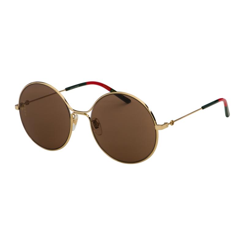 GUCCI Metallic Round Vintage Brown Lenses Gold-rimmed Sunglasses Women's