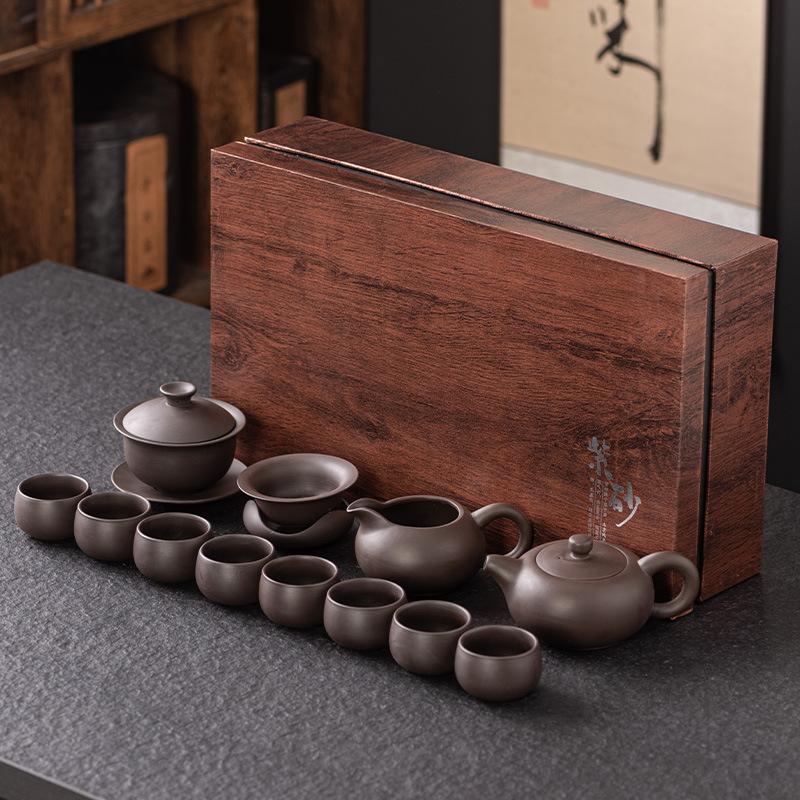 High-grade Purple Sand Kung Fu Tea Set Gift Box, a Complete Set of Ceramic Teapots, Teacups, Tea Ceremony Business Commemorative Gifts