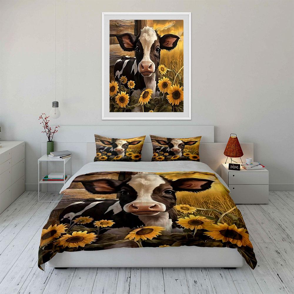 "Charming Cow Amidst Sunflowers." Bedding Sets Duvet Covers Pillowcases(1* Duvet Cover 2* Pillowcases Without Duvet Insert)