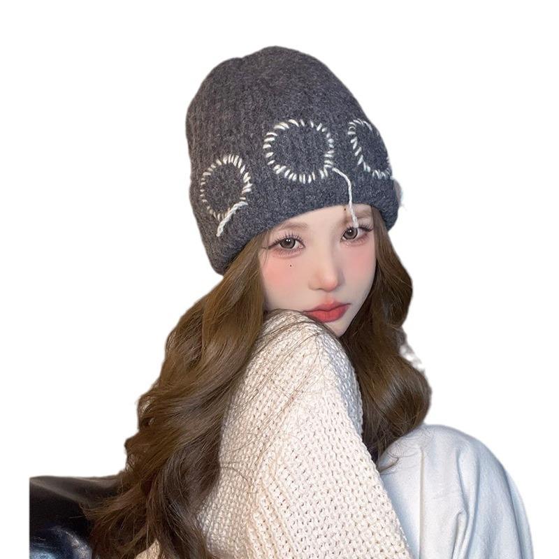 Hats for Women  Cute and Versatile Woolen Hats New Style Pullover Cold Hats  Small Face Showing Outdoor Warm and Ear Protecting Knitted Hats