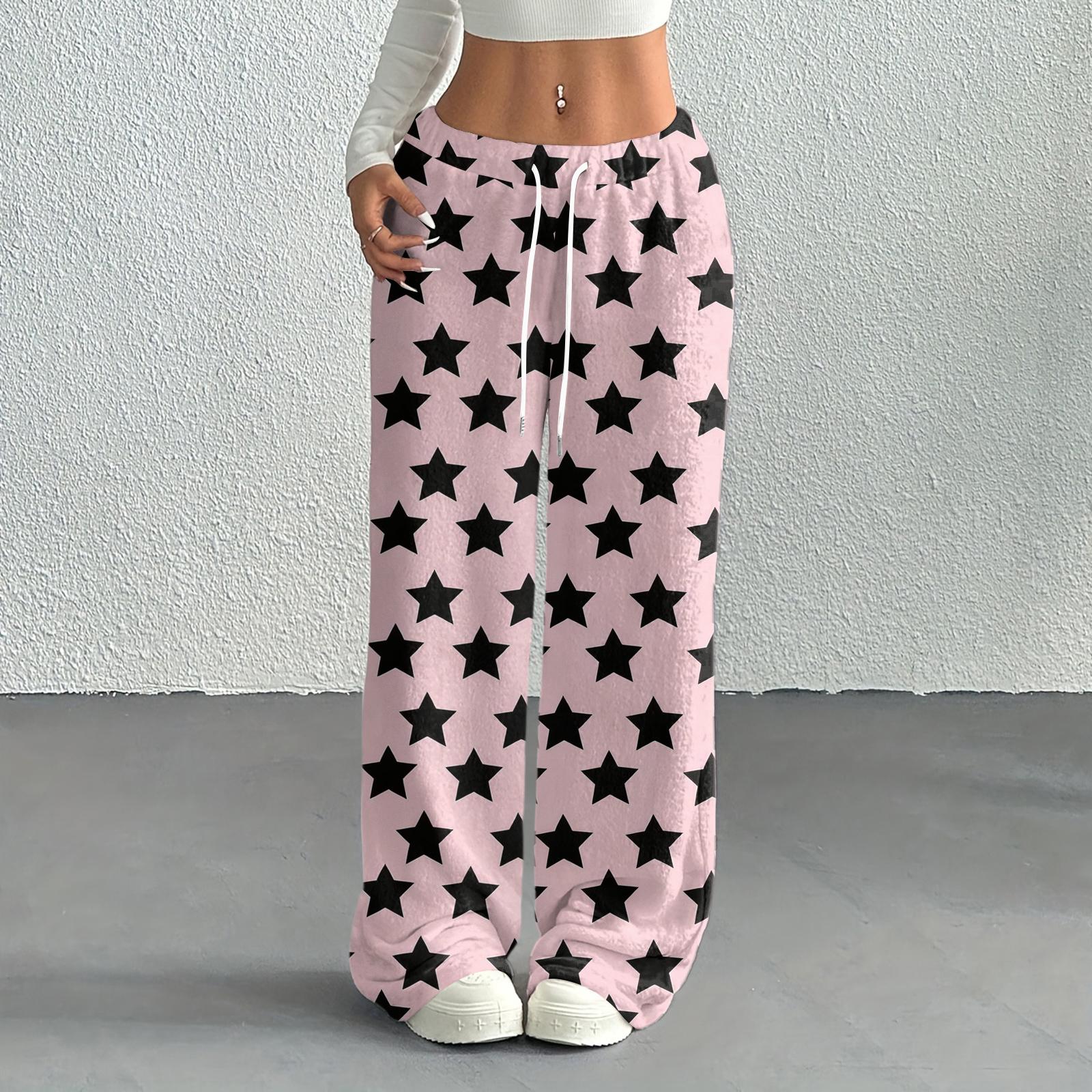 

Женские повседневные модные брюки с принтом, эластичной талией, свободные, с прямыми штанинами, с веревкой XXL розовый