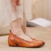 Johnature Retro Ethnic Style Height Increasing Shoes Genuine Leather Handmade Round Toe Wedges Shoes