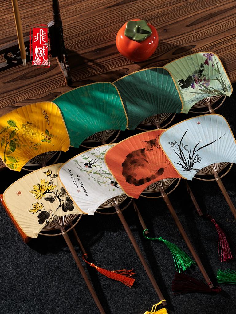 Small Square Fan with Long Handle in Ancient Style, Blank Fan Surface for Dance, Hanfu Prop Fan, Calligraphy Hand-Painted Fan