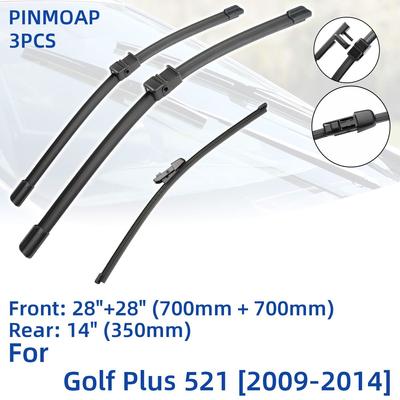 3PCS For VW Golf Plus 521 2009-2014 28" 28" 14" Front Rear Wiper Blades Windshield Windscreen Window Cutter Accessories 2009 2010 2011 2012 2013 2014