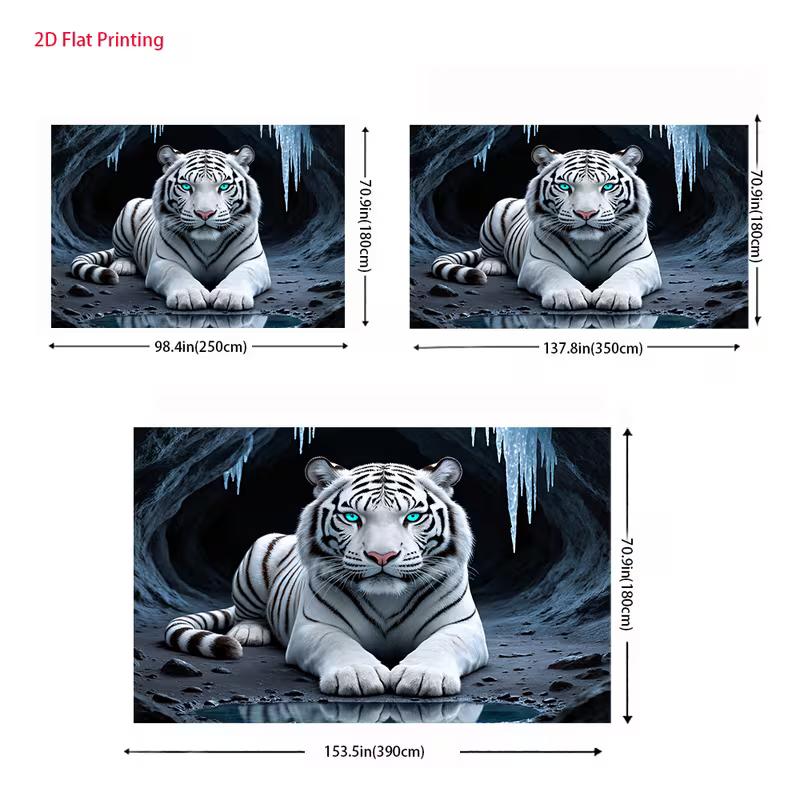 2D Wildlife White Tiger Backdrop 2D Icy Cave Blue Eyes Photo Background for Themed Shoot