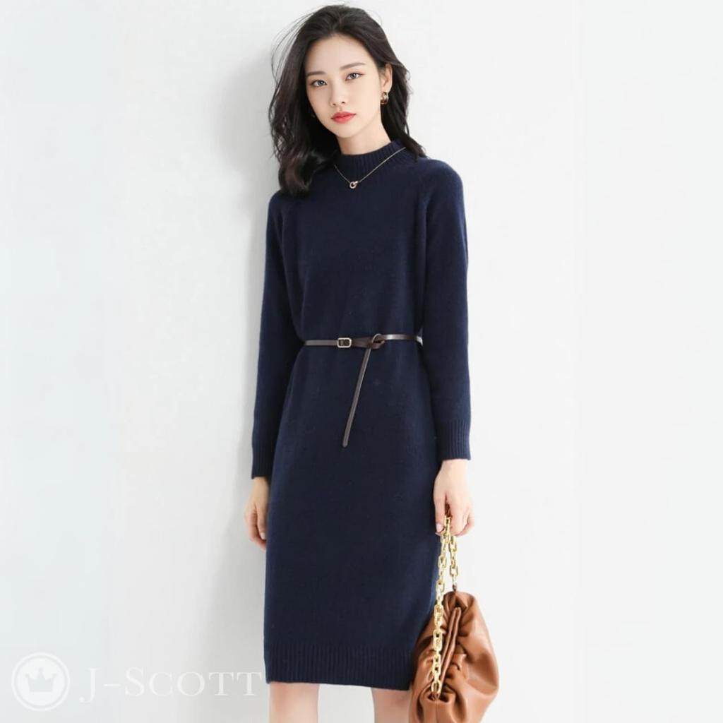 Knit Dress with Long Solid Mock Ribbed Conservative Style for Features Include a a Ribbed a Flattering a Understated and a and Chic Item Women's