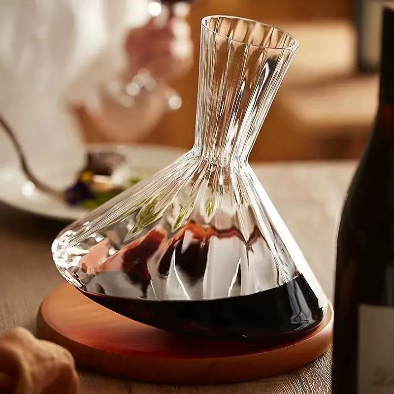 High end crystal glass decanter gift, 360 degree rotating drum,wine separator, champagne whiskey bottle, home bar