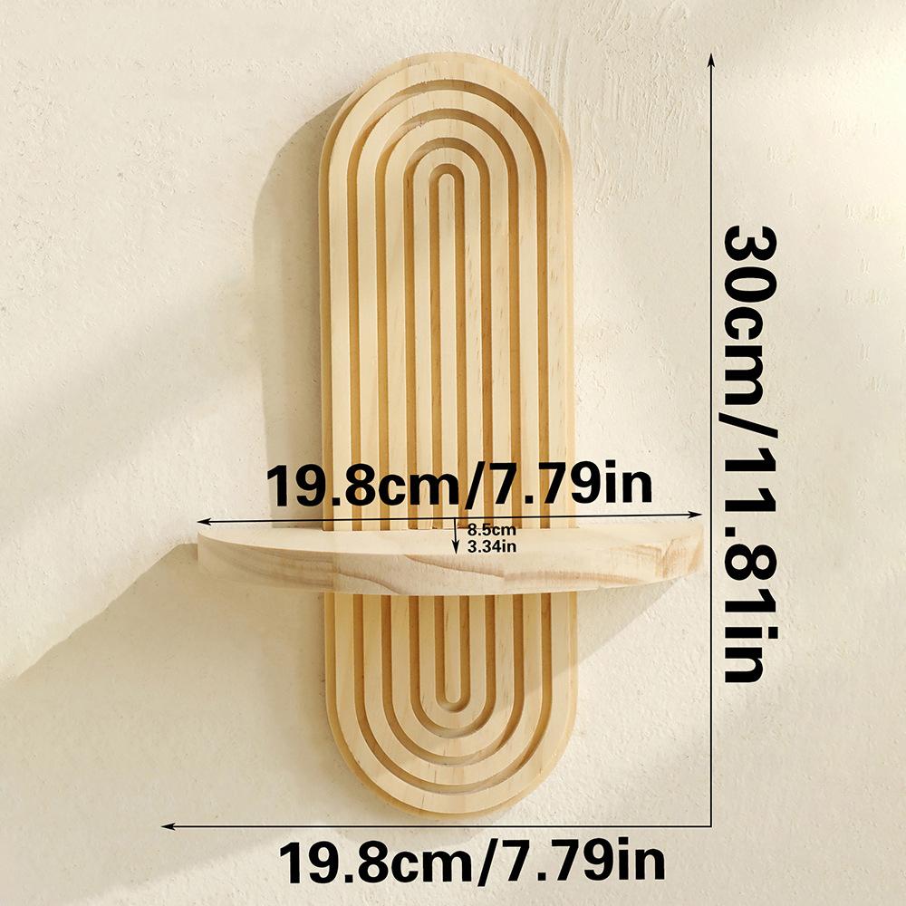 

Настенная полка из массива дерева в богемном стиле, эллиптический дизайн со спиральными канавками, натуральный деревянный органайзер для хранения, декор для гостиной, ручная работа, экономия места Single Layer бежевый