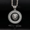 Hip Hop Gold Color Plated Iced Out Micro Pave Cubic Zircon Lion Head Pendant Necklace Charm for Men Jewelry Gifts