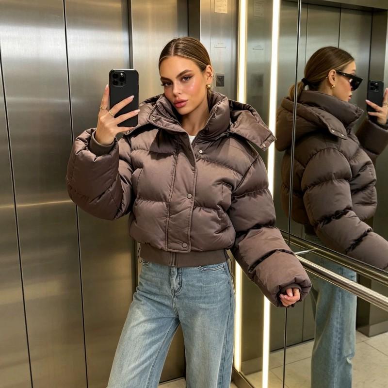 Giacca Piumino Corta da Donna in Cotone Autunno Inverno Casual Vestibilità Slim con Cappuccio Zip Chiusura Cappotto Caldo
