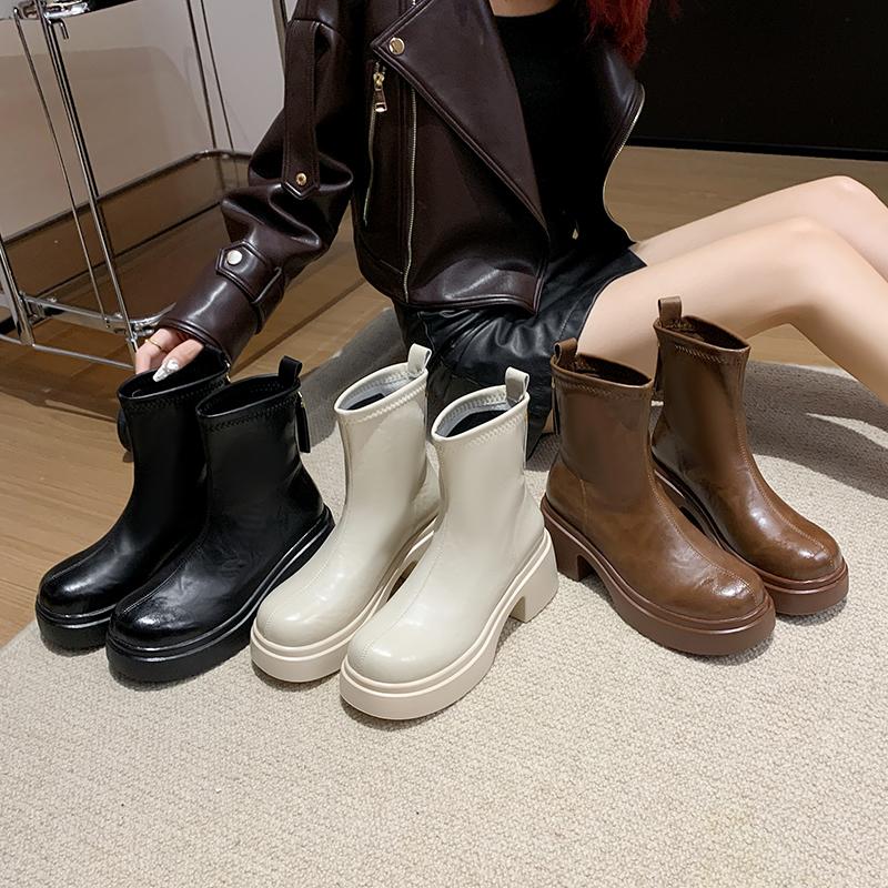 Fashion Aphixta New Patent Leather Women Ankle Boots Back Zip Concise Modern Boots 7cm Square Heel Shoe Woman Boats Botines Para Mujeres