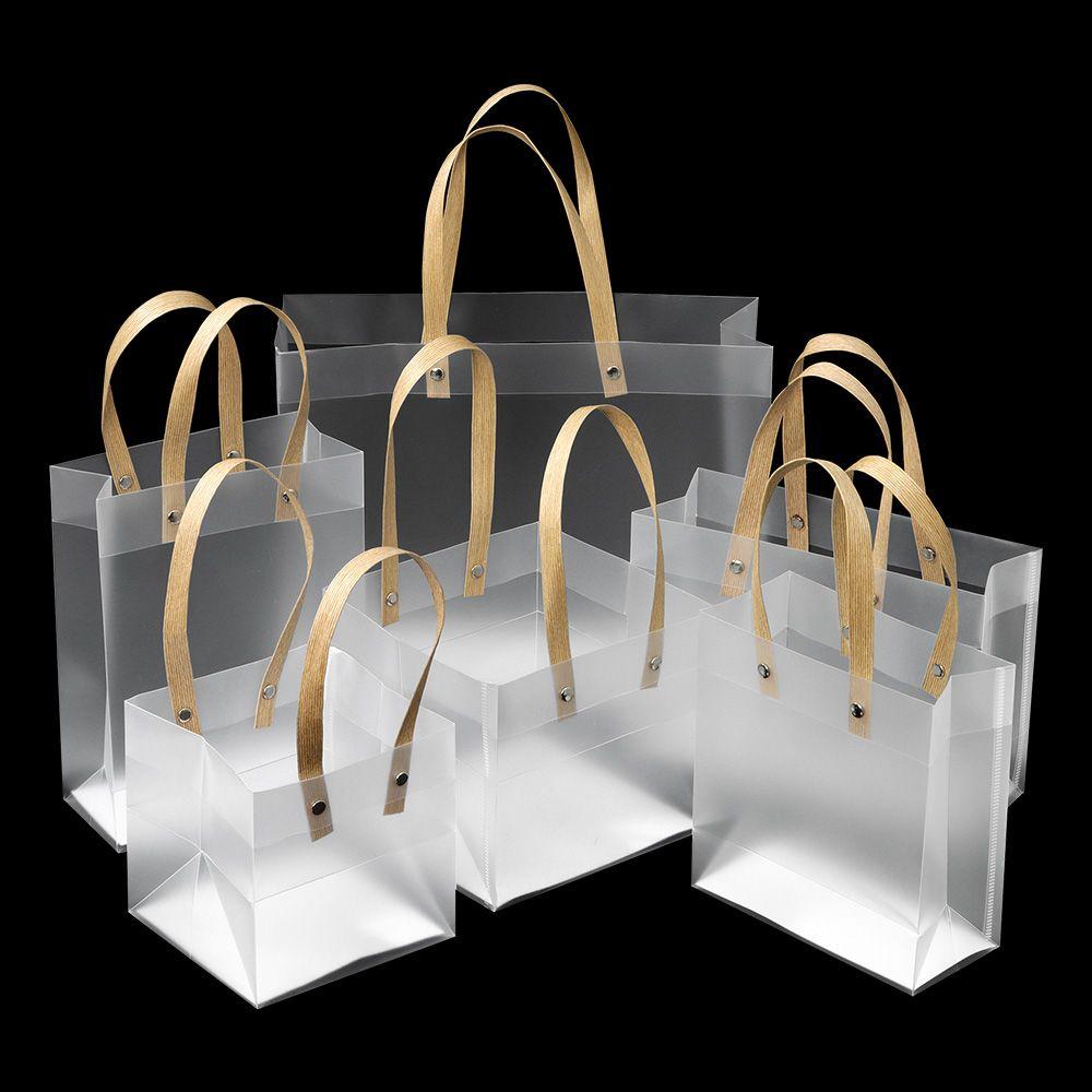 PVC Decor with Handles Frosted PP Bags Translucent Tote Package Gift Wrapping
