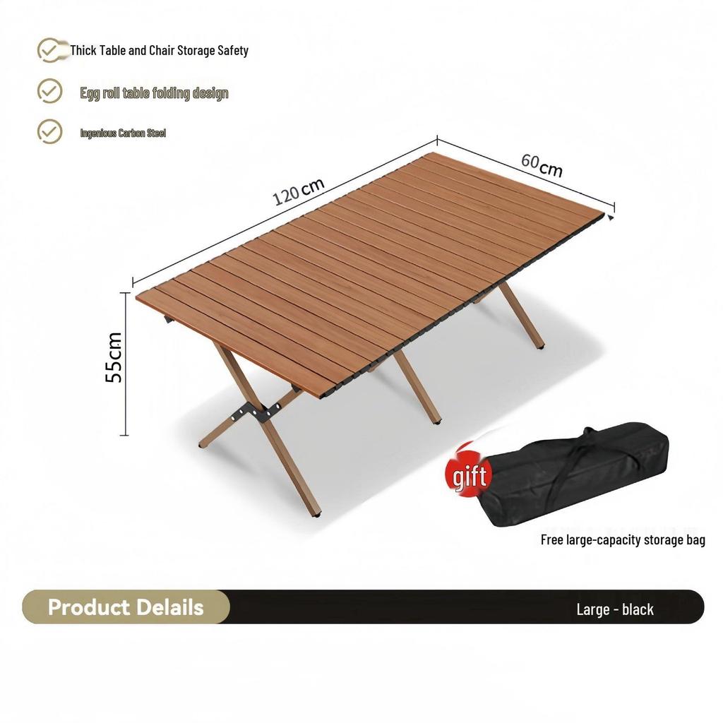Portable Carbon Steel Roll-Up Camping Table - Foldable BBQ Picnic Dining Table with X-Shaped Legs
