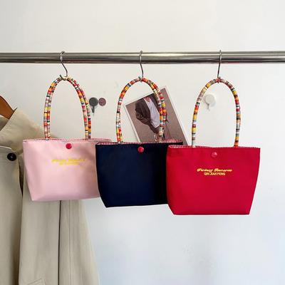 New Cute Letter Handbag Bag Women's Embroidery Solid Color Mobile Phone Bag Portable Use Travel Small Tote Bag