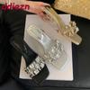 Fashion Luxury Crystal Fashion Transparent Heels Ladies Wedges Slippers Rhinestones Women Heeled Slippers Shoes Female Slides Pumps