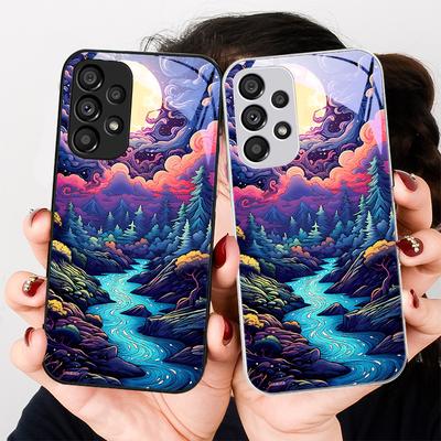 Anime Forest Moon River For Samsung Galaxy S24 Plus S20 21 FE S23 Ultra S8 9 A70 72 73 50 51 52 53 Tempered Glass Phone Case