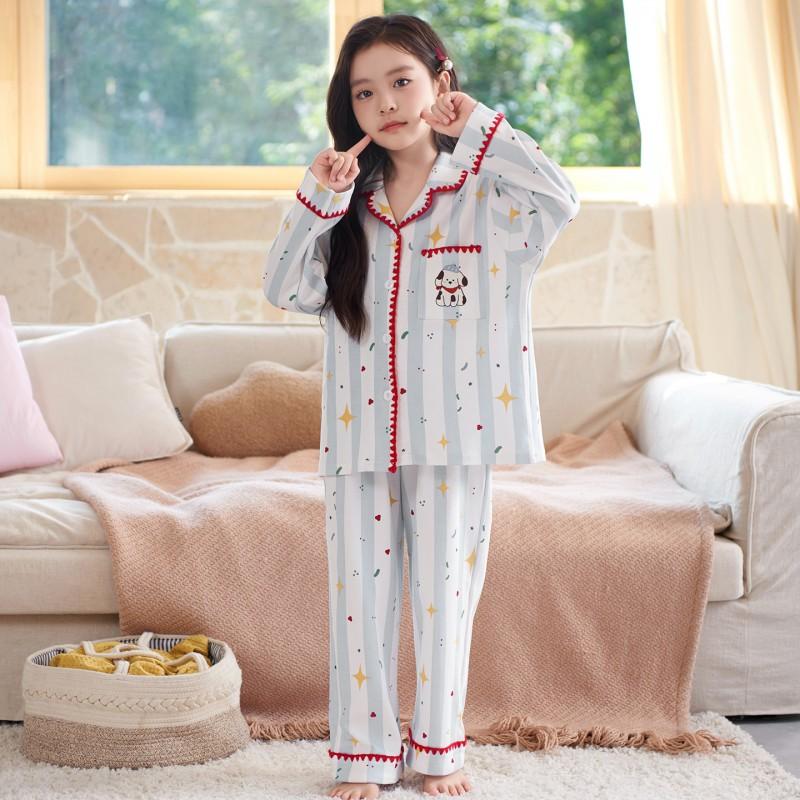 Girls Cotton Pajama Set Long Sleeve Cartoon Print Sleepwear Kids Home Outfit