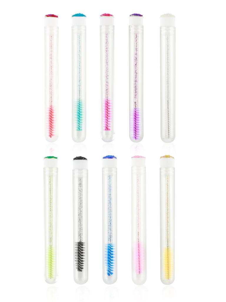 5/10Pcs Portable Makeup Mascara Brush with Drill Tube Installation, Disposable Crystal Rod Mascara Brush, Eyebrow Curling Comb