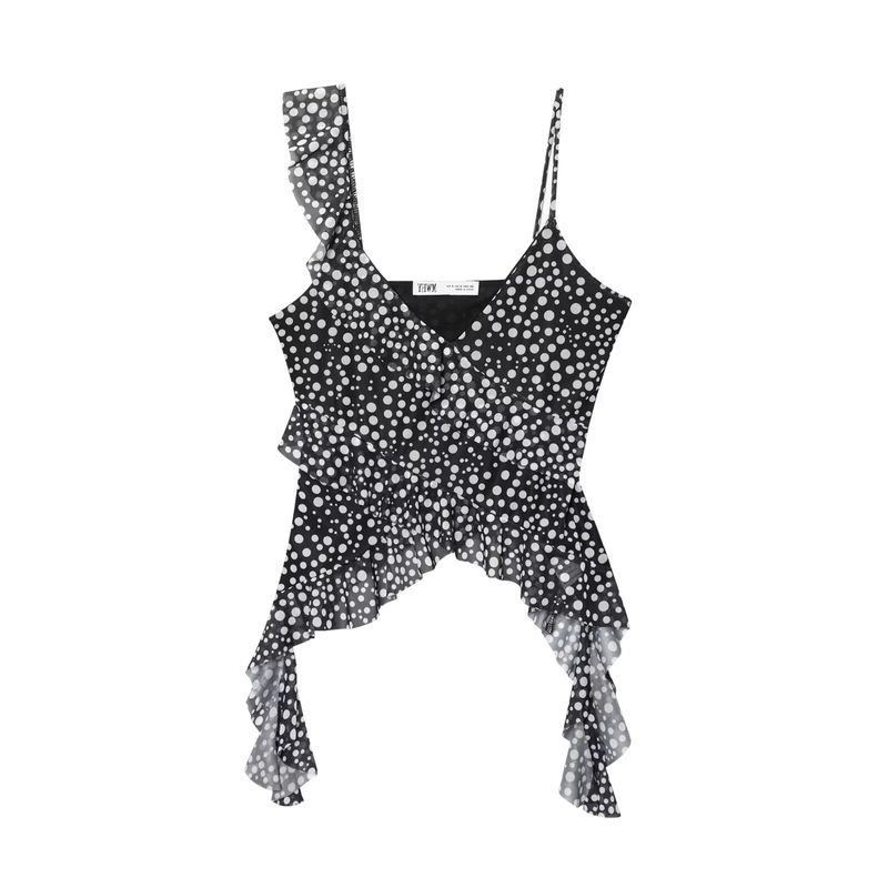 Zbzr Spring New Women Clothes Western Style Fashion Laminated Decoration Print Silk Net Top 50393350