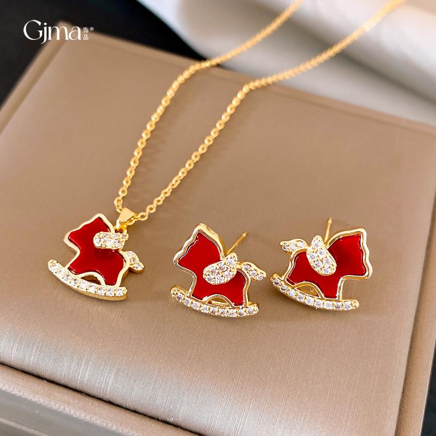Zircon red natal year pony earrings light luxury stud earrings exquisite cute earrings