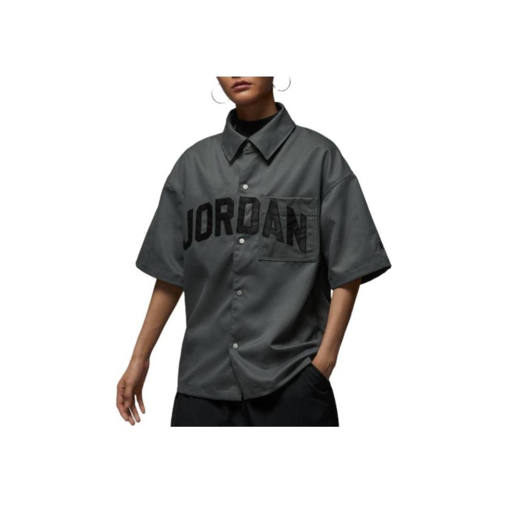 Jordan Letter Single Button Short Sleeve Loose Shirt Women Shirts HQ9200-068