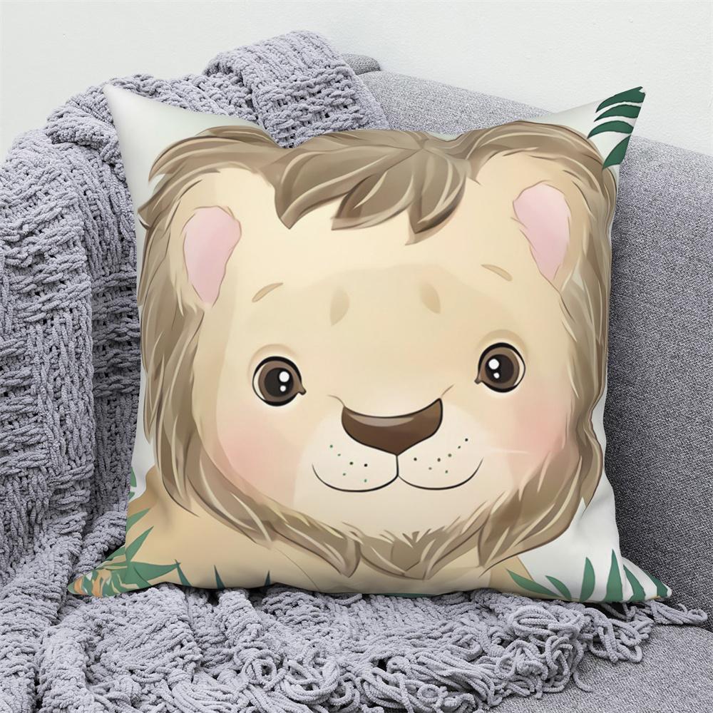 Juste De Coussin Blanche Avec Imprimé Animal De Dessin Animé Mignon, Taie D'oreiller Décorative Pour Canapé