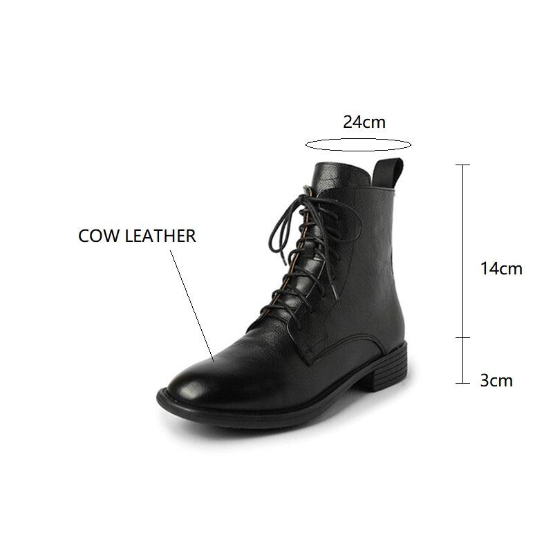Moda 2025 Nuevas Botas de Mujer Otoño/Invierno Punta Redonda Tacón Grueso Moda Botines Cortos de Piel Genuina para Mujer Hechos a Mano Retro Tacones Bajos