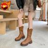 Fashion Brown Round Toe Mid Calf Shoes Woman Work Demi-season Fashion 2025 Boot Trend Gothic Cosplay New Hot Half High Boots for Women