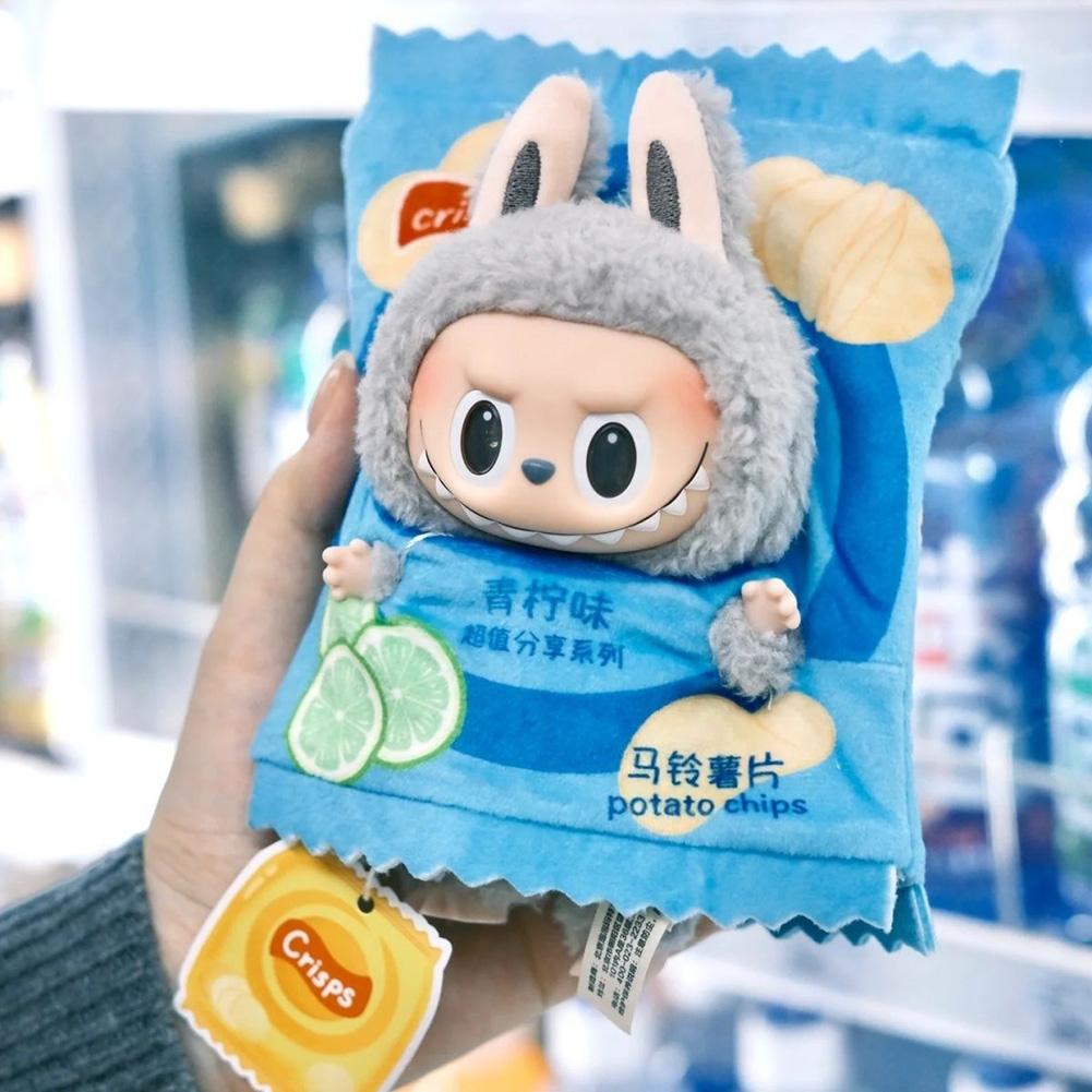 For 15cm Labubu The Monsters Figure Doll Potato Chip Packaging Clothes Cartoon Heartbeat Macaron Clothes